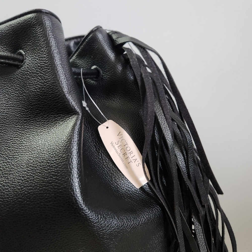 Victoria's Secret VS Black Faux Leather Western Boho Fringe Backpack NWT - Picture 15 of 16